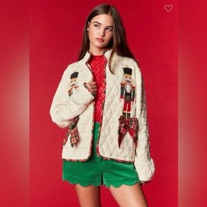 Women's Cream Quilted Jacket with Nutcracker Design